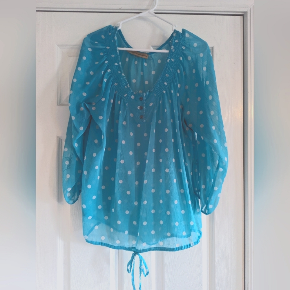 Light blue and white Polka dot top